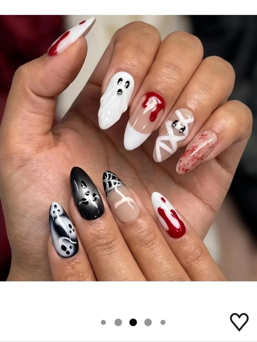 30Pcs Halloween Ghost Press on Nails Almond Spider Web, Mummy, Blood Drip